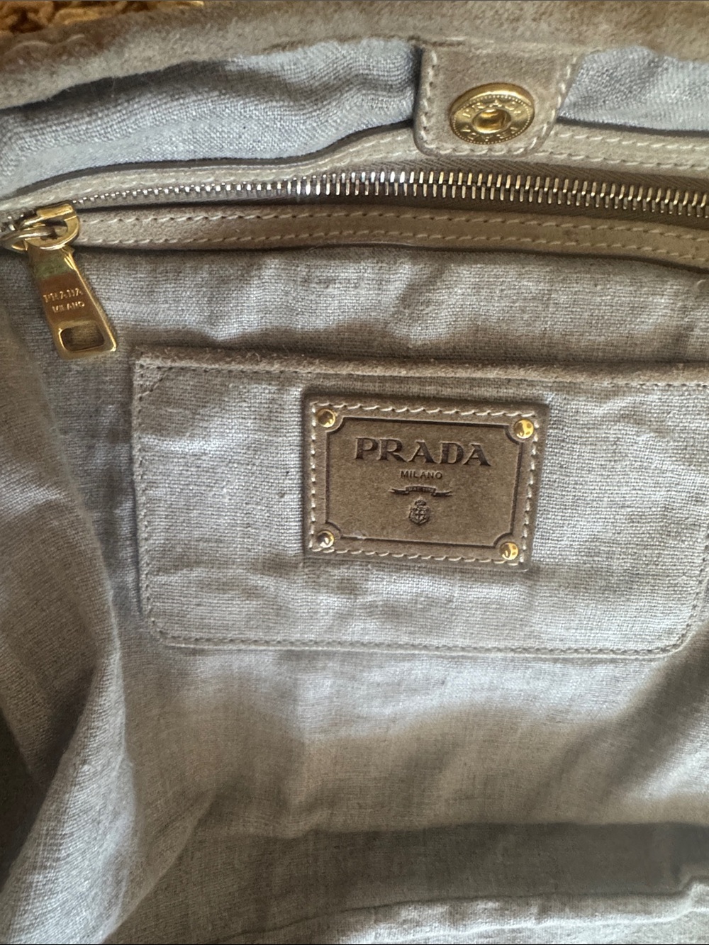 Prada Yellow Crochet Shoulder Bag with Taupe Leather Trim and shopping bag - Picture 10 of 16